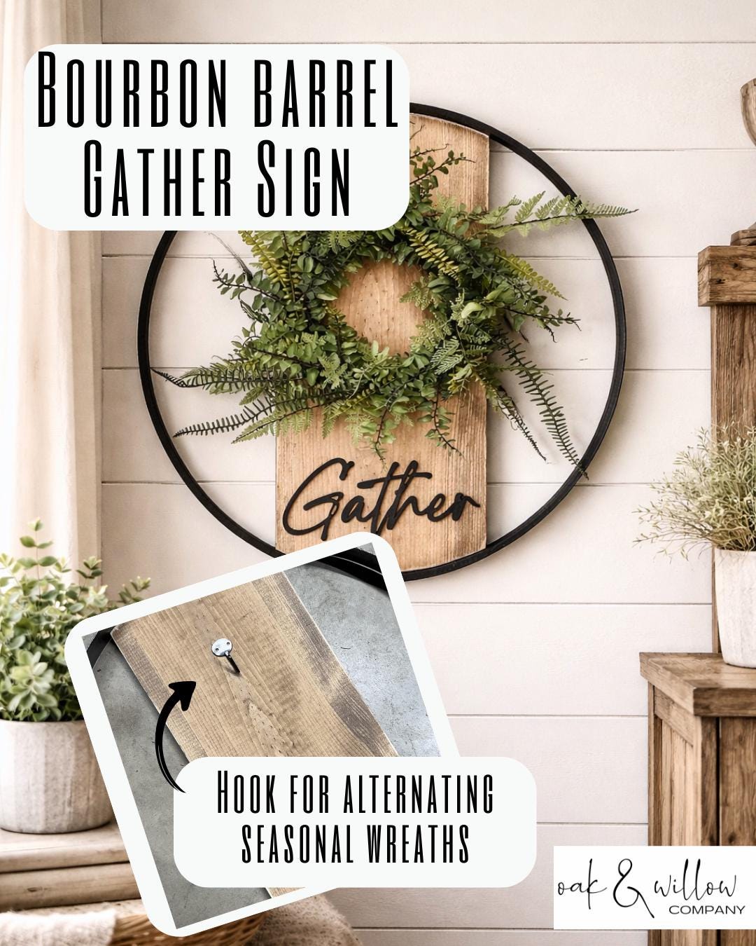 Gather Wall Sign – Bourbon Barrel Hoop Decor – Farmhouse Porch Wall Art ...