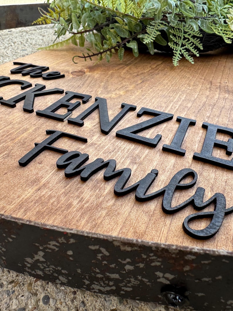 Personalized Family Name Hoop Sign With Wreath, Rustic Modern Porch ...