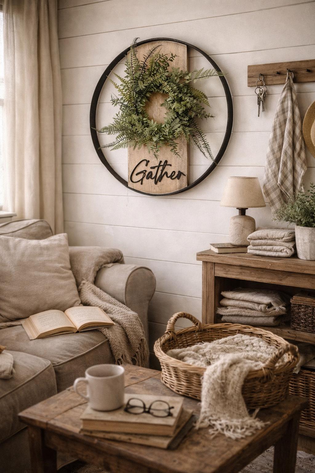 Gather Wall Sign – Bourbon Barrel Hoop Decor – Farmhouse Porch Wall Art ...