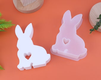 4 modèles de moules en silicone pour lapin de Pâques, moule en silicone en forme de coeur lapin, moule pour bougie lapin, moules en résine, moule à savon bricolage, moule en silicone pour animaux