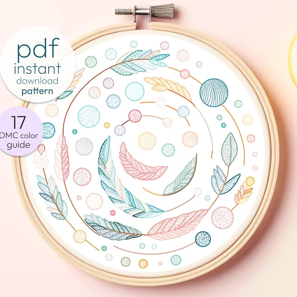 Motivo per ricamo a spirale botanica: disegno mandala rilassante (PDF)
