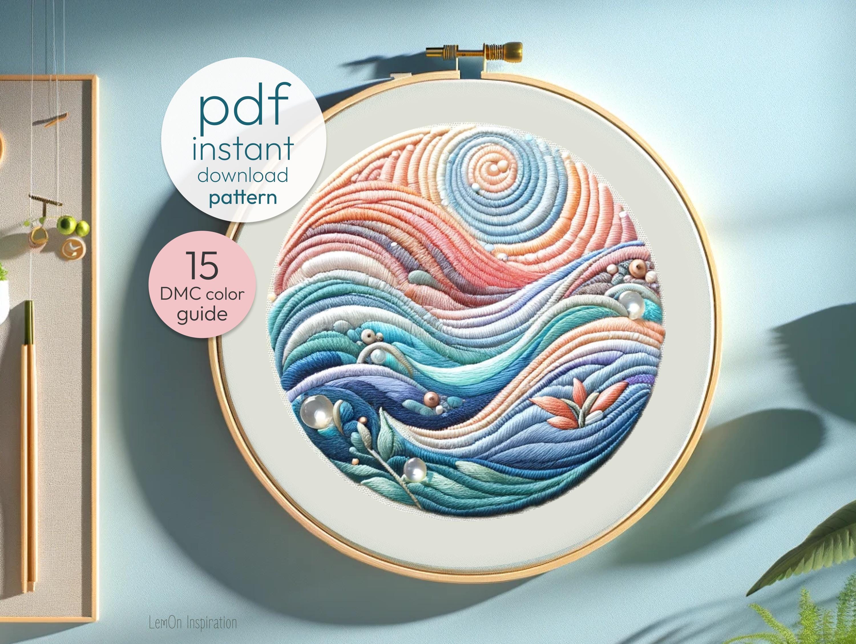 Tranquil Mindfulness Embroidery Pattern - Relaxing DIY Craft for Stress Relief, Beginner-Friendly Digital Download PDF pattern