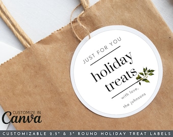 Holiday Treat Tags | Stickers | 2.5" 3" | Printable Labels Template | Canva Template | Canva Christmas Tag Template | Editable Tag Template
