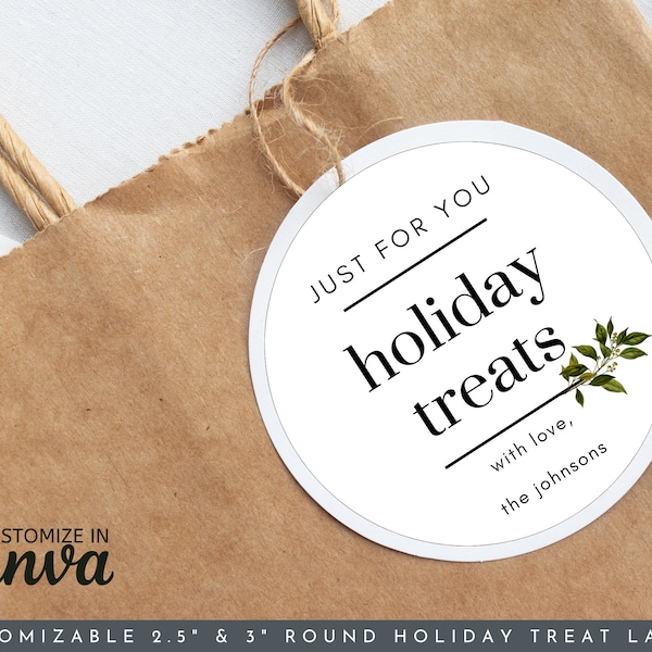 Holiday Treat Tags | Stickers | 2.5" 3" | Printable Labels Template | Canva Template | Canva Christmas Tag Template | Editable Tag Template