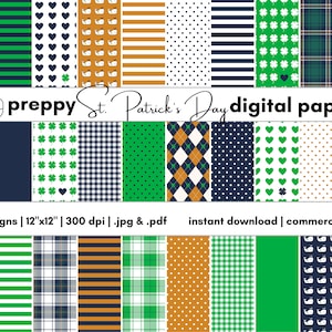 Papier numérique de la Saint-Patrick | Papier Scrapbook de St. Paddy | Fond d'écran de téléphone | Papier Carterie | Contexte numérique | Collecte de papier