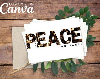 PEACE: Editable Christmas Canva Template, 5x7 Christmas Editable Photo Card, Christmas Editable Card, Christmas Printable Card