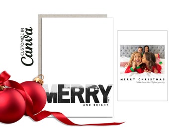 MERRY: Editable Minimalist Christmas Canva Template, 5x7 Christmas Editable Card, Christmas Printable Card, Christmas Editable Photo Card