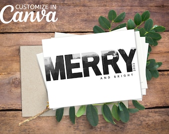 MERRY: Editable Christmas Canva Template, 5x7 Editable Christmas Card, Christmas Printable Card, Christmas Editable Photo Card