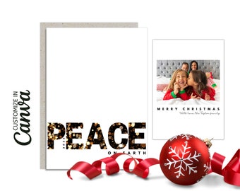 PEACE: Editable Minimalist Christmas Canva Template, 5x7 Christmas Editable Card, Christmas Printable Card, Christmas Editable Photo Card