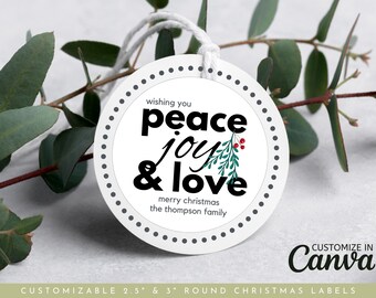Christmas Gift Tags | Stickers | 3" | Printable Labels Template | Canva Template | Canva Christmas Tag Template | Editable Tag Template