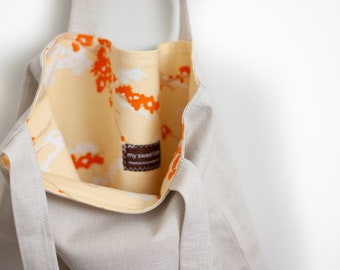 The Perfect Little Reversible Linen Market Tote - Yellow Birds