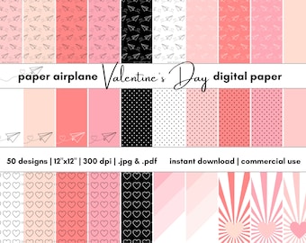 Valentine's Day Digital Paper | Valentine Scrapbook Paper | Phone Wallpaper | Paper Airplanes Hearts | Digital Background | Paper Collection