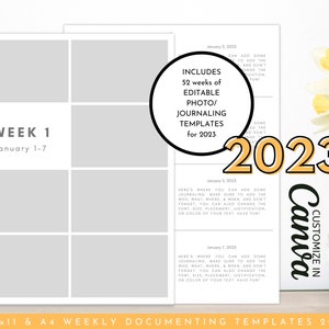 2023 Weekly Documenting Canva Templates | Digital Scrapbook | Weekly Scrapbook Template | Document Your Year 2023 | Editable & Customizable