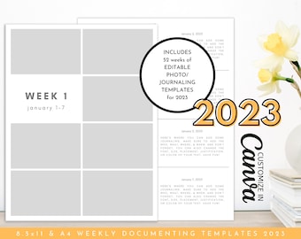 2023 Weekly Documenting Canva Templates | Digital Scrapbook | Weekly Scrapbook Template | Document Your Year 2023 | Editable & Customizable