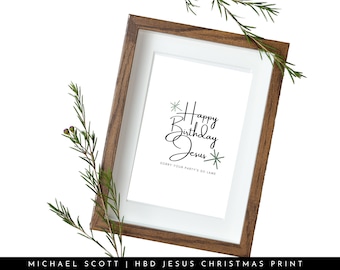 The Office Christmas Wall Art | Christmas Printable | Holiday Sign | Michael Scott Happy Birthday Jesus Sorry Your Party's So Lame Decor