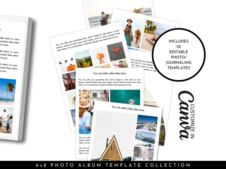 6x8 Photo/Journaling Album Templates Vacation/Holiday/Event Documenting Editable Canva Templates Customizable Photo Scrapbook Templates image 1
