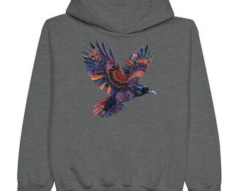 Psychedelic Raven für Kinder mit weißem Logo auf der Rückseite