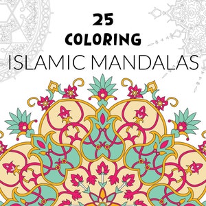 25 islamiska mandalasblad, PDF, utskrivbara målarbilder, vackra mandalas, mönster, konstterapi, målarbilder för vuxna och barn