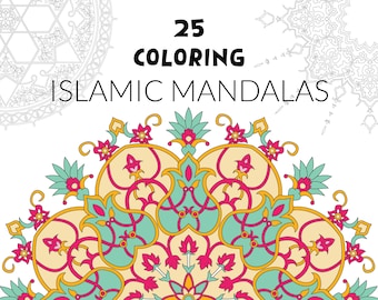 25 Islamic Mandalas Sheets, PDF, Printable Colouring Pages, Beautiful Mandalas, Patterns, Art Therapy, Adult & Kid Colouring Pages