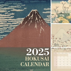 Calendrier mural 2025, Katsushika Hokusai | Calendrier d&#39;art japonais ukiyo-e