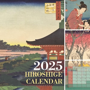 Calendrier mural 2025, Utagawa Hiroshige | Calendrier d&#39;art japonais ukiyo-e