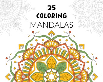 25 Mandalas Coloring print, PDF, Printable Coloring Pages, Beautiful Mandalas, Patterns, Art Therapy, Adult & Kid Coloring Pages
