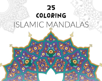 25 Islamic Mandalas Coloring print, PDF, Printable Coloring Pages, Beautiful Mandalas, Patterns, Art Therapy, Adult & Kid Coloring Pages