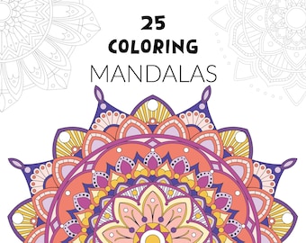 25 Mandalas Coloring print 2, PDF, Printable Coloring Pages, Beautiful Mandalas, Patterns, Art Therapy, Adult & Kid Coloring Pages