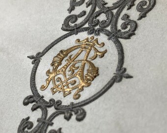 Antique Notecard with Gold Embossed Emblem, Paris, 1900