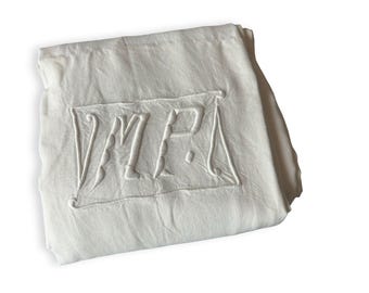 Antique French Linen Sheet White Monogrammed Trousseau Textile Ladderwork Detail Hand Pulled Stitch 1920s Romantic Bedding