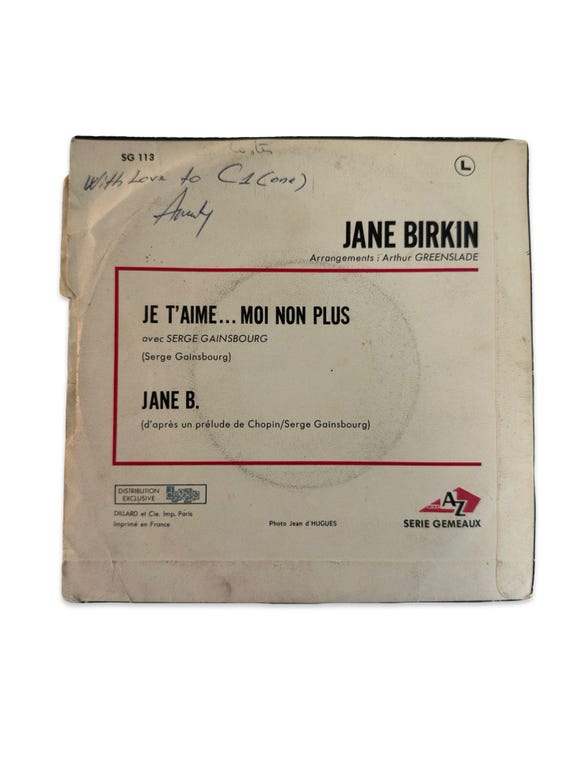 Jane Birkin & Serge Gainsbourg “je T'aime… Moi Non Plus” Original