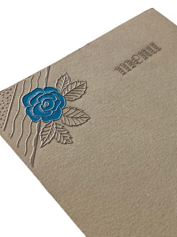 Art Deco French Menu Card: Embossed Silver & Blue Floral, 1920s Paris Ephemera