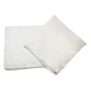 Pair of Antique Linen Appliqué Handkerchief, Paris image 1