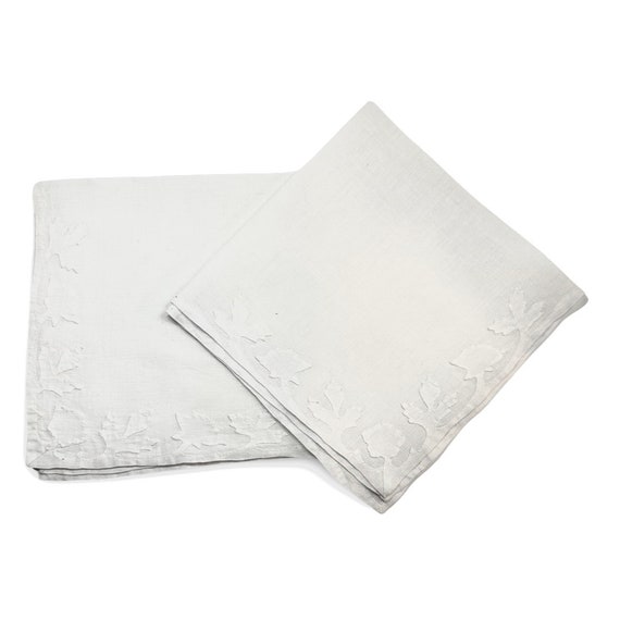Pair of Antique Linen Appliqué Handkerchief, Paris - image 1