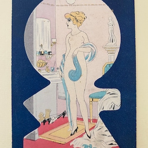 Xavier Sager Risqué Antique Keyhole Postcard from Paris, Circa 1917