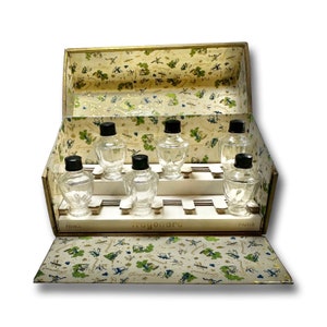 Rare 1930s Fragonard Perfume Box Sample – French Handmade Display w/ 6 Empty Bottles | Vintage Parfum Set | Circa 1940 France