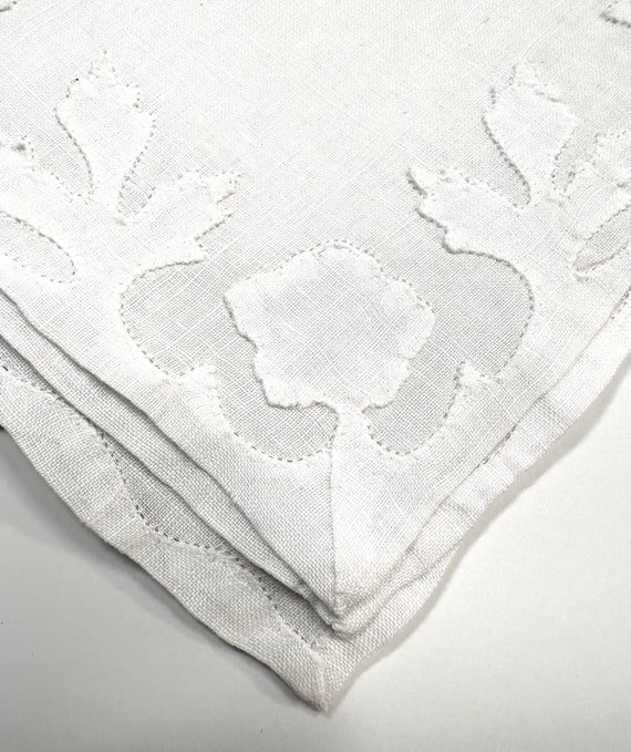 Pair of Antique Linen Appliqué Handkerchief, Paris - image 4
