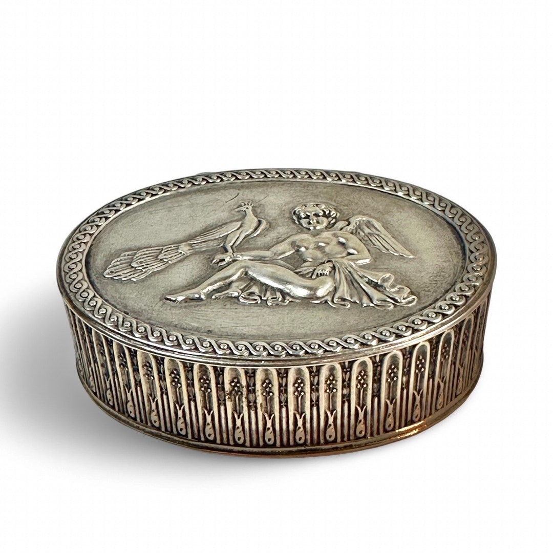 Antique Angel & Peacock Silver Pill or Ring Box - Etsy
