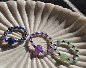 Elastischer Edelsteinringe (Amethyst, Sodalith, Aventurin) | Naturstein Ring | Boho Schmuck