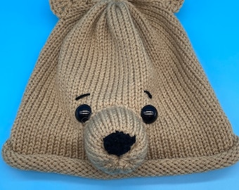 Classic bear beanie, vintage bear beanie, honey bear beanie teddy bear beanie