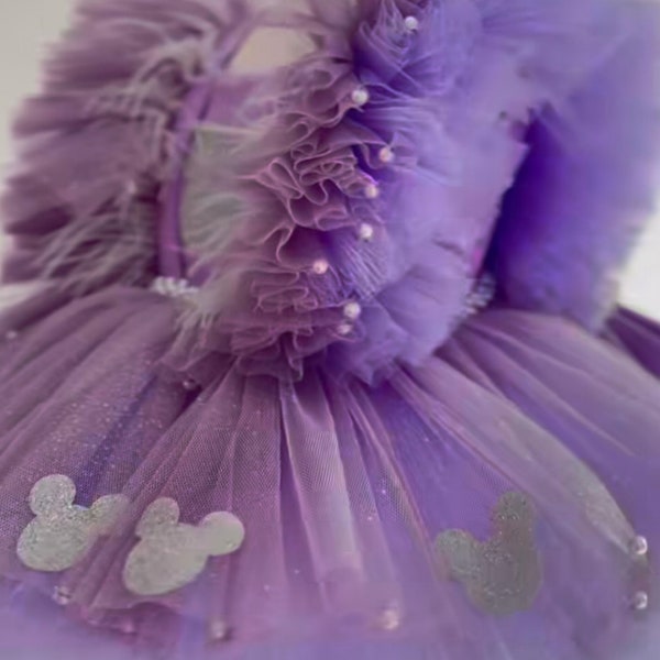 Purple puffy tulle dress,kids Birthday dress,flower girl dress, ooc,mouse dress.