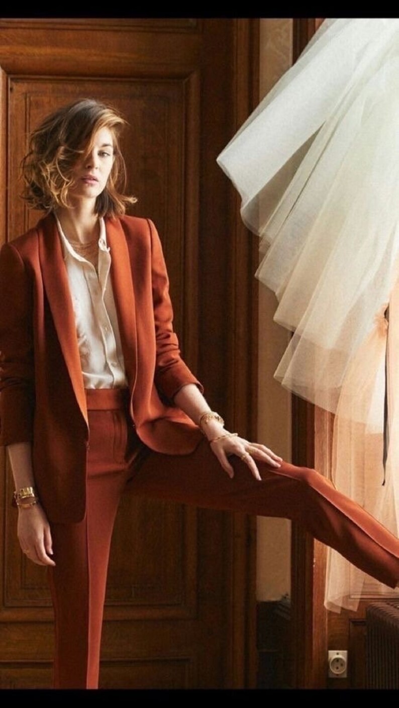 Rust Two Piece Suit, Women Formal Pantsuit, Women Red Wine Blazer, Prom ...