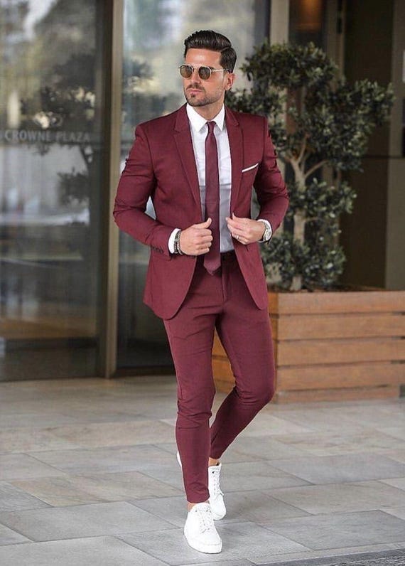 Traje burdeos de 2 piezas para hombre para bodas citas nocturnas trajes de negocios trajes ajustados y trajes de padrinos de boda Etsy Espana