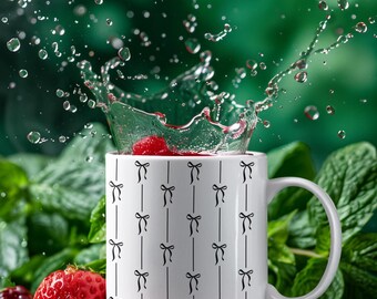Minimalistyczny kubek z kokardą, nowoczesny czarno-biały kubek do kawy, uroczy prezent Cottagecore dla niej