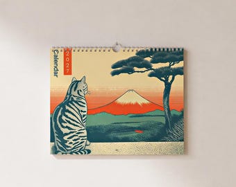 Vintage Japanese Cat Calendar 2027 | Wall Calendar, Ukiyo-e Cat Art