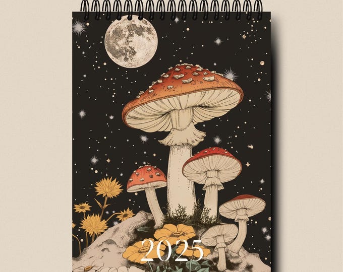 Desk Calendar 2025 With Embroidered Mushrooms, Cottagecore Style, Dark ...