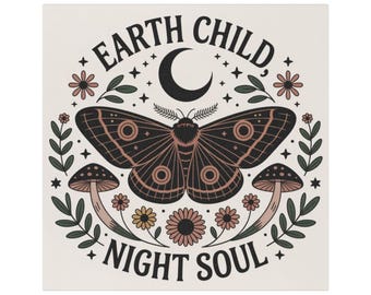 Earth Child Night Soul moth design Car Magnet | Moon, mushrooms, floral boho decal