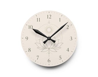 Lotus Sun Mandala Acrylic Wall Clock | Boho Zen Home Decor