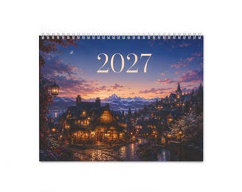 Cozy Snowy Village 2027 Wall Calendar | Scenic Winter Cabin Calendar