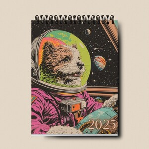 Kalender 2025 | Kalender voor ruimtepuppy | Maanfasekalender |  Maandplanner